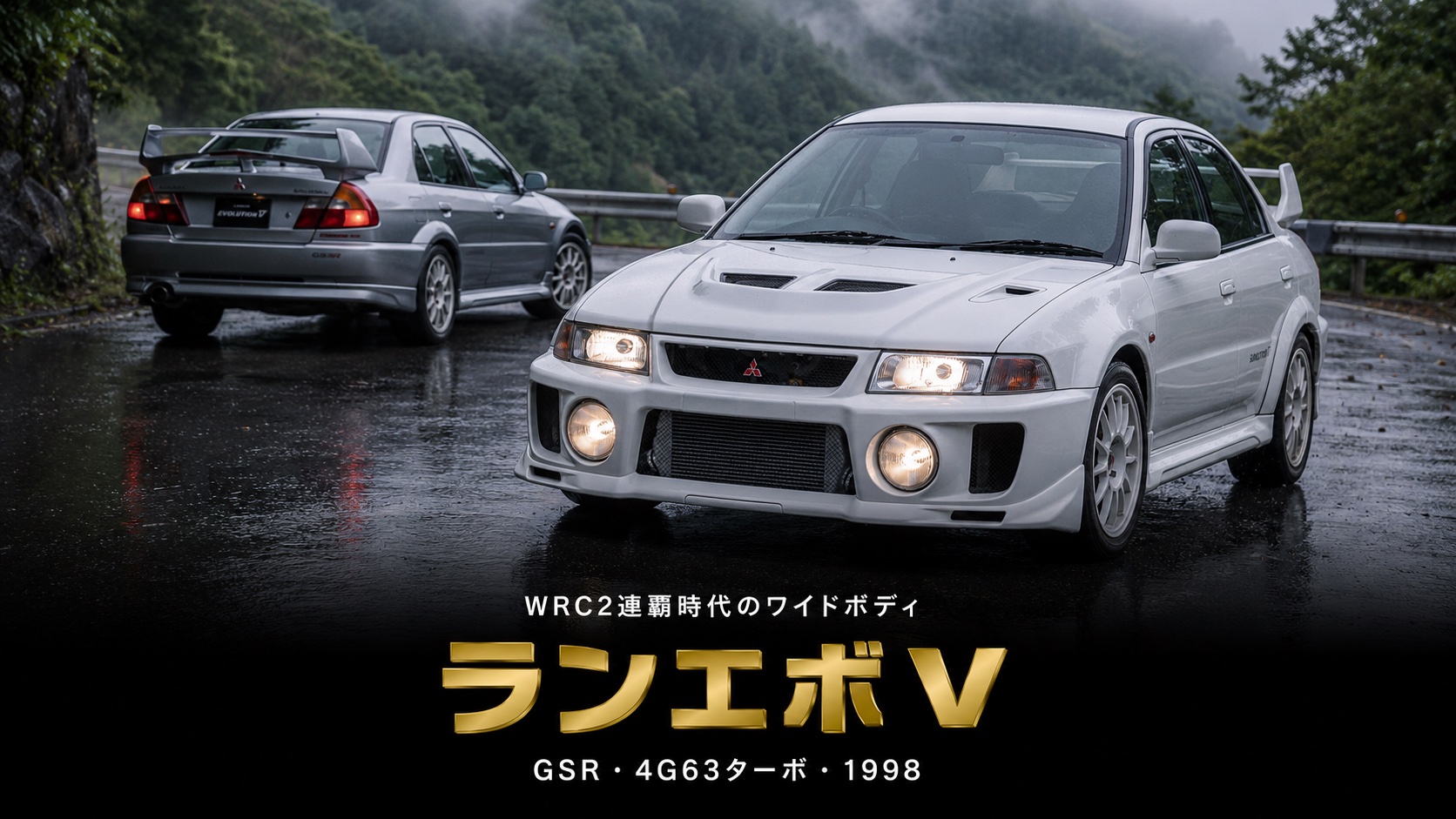 三菱 ランサーエボリューションV GSR（CP9A）とは｜ワイドボディ化とマニュファクチャラーズ初制覇のスペックと中古相場・GT7での乗り方