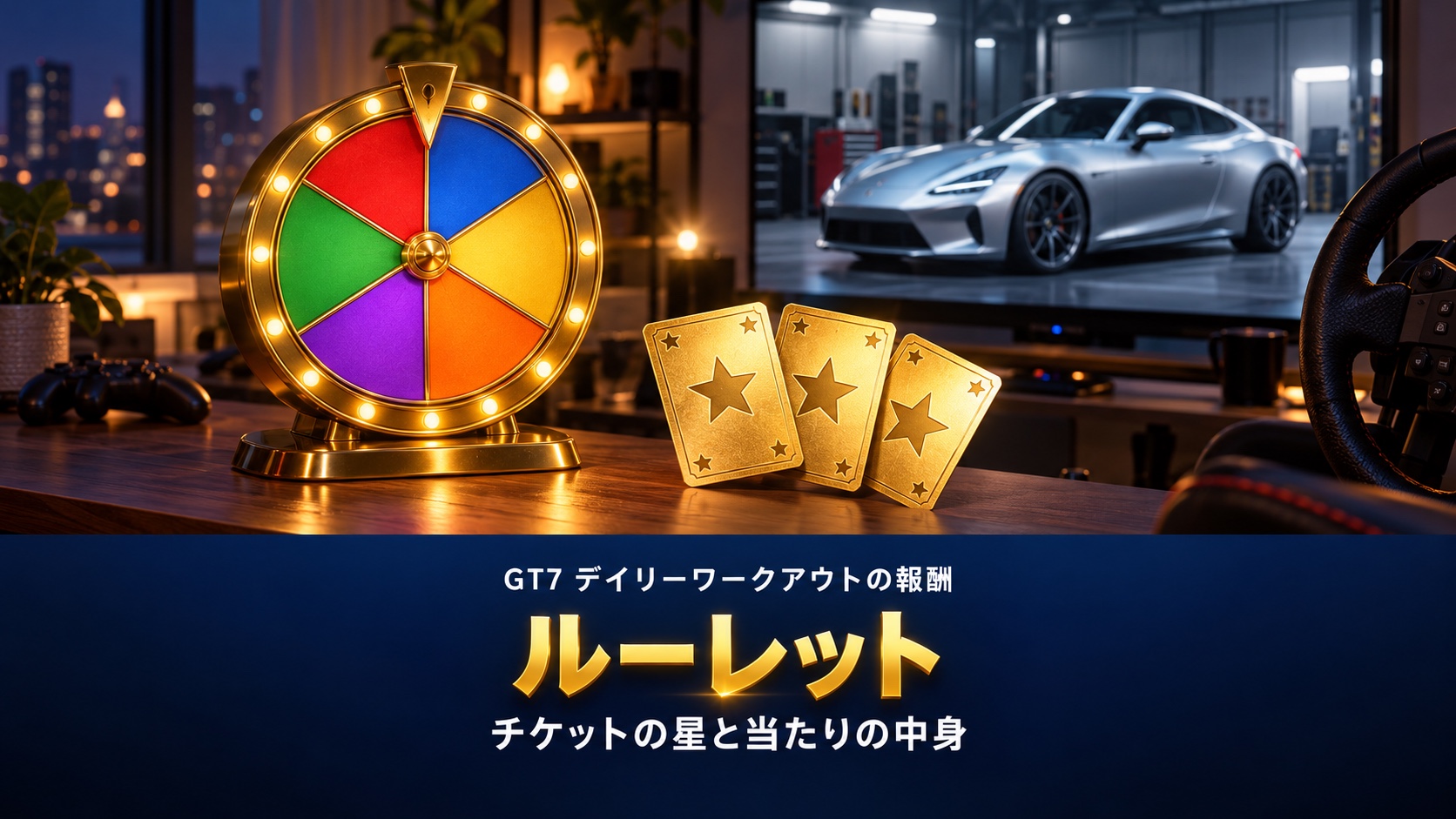 GT7のルーレットチケットとは|デイリーワークアウトの入手方法と★1〜★6の当たり、招待状が出る星